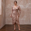Plus Size Rose Gold Sequined Wrap Front Long Sleeve Cocktail Dress - Apparel & Accessories > Clothing > Wedding & Bridal Party Dresses > Wedding Dresses - Mignonette Bridal
