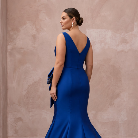 Plus Size Royal Blue Mikado Silk Trumpet Gown for Formal Reception