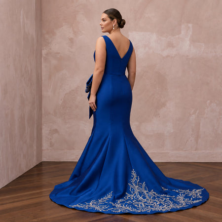 Plus Size Royal Blue Mikado Silk Trumpet Gown for Formal Reception