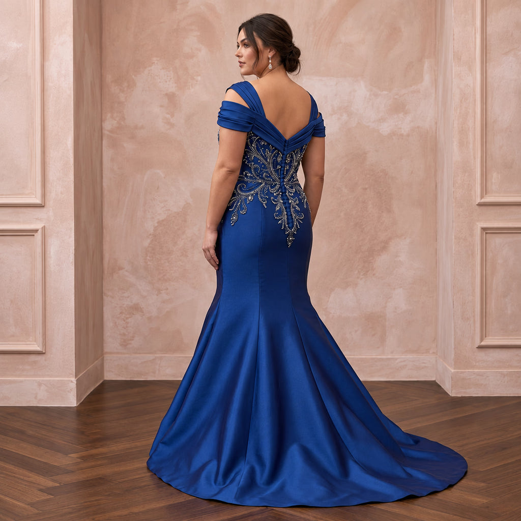 Plus Size Royal Blue Mikado Silk Trumpet Gown for Formal Reception