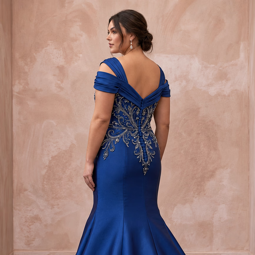 Plus Size Royal Blue Mikado Silk Trumpet Gown for Formal Reception