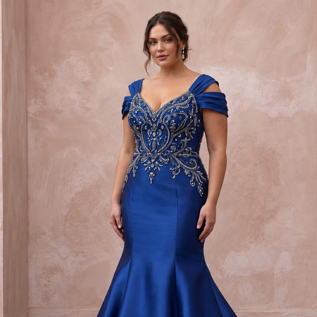 Plus Size Royal Blue Mikado Silk Trumpet Gown for Formal Reception