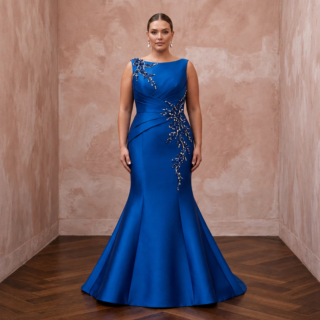 Plus Size Royal Blue Mikado Silk Trumpet Gown for Red Carpet Event - Apparel & Accessories > Clothing > Wedding & Bridal Party Dresses > Wedding Dresses - Mignonette Bridal