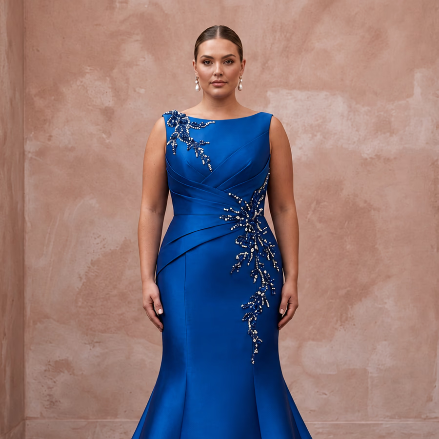 Plus Size Royal Blue Mikado Silk Trumpet Gown for Red Carpet Event - Apparel & Accessories > Clothing > Wedding & Bridal Party Dresses > Wedding Dresses - Mignonette Bridal
