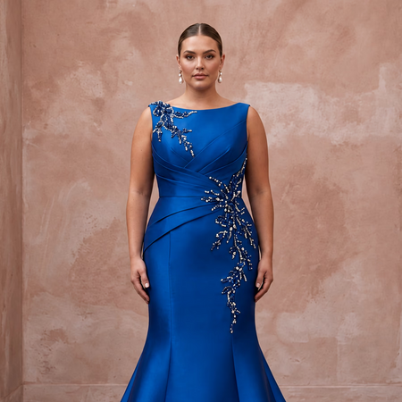 Plus Size Royal Blue Mikado Silk Trumpet Gown for Red Carpet Event - Apparel & Accessories > Clothing > Wedding & Bridal Party Dresses > Wedding Dresses - Mignonette Bridal