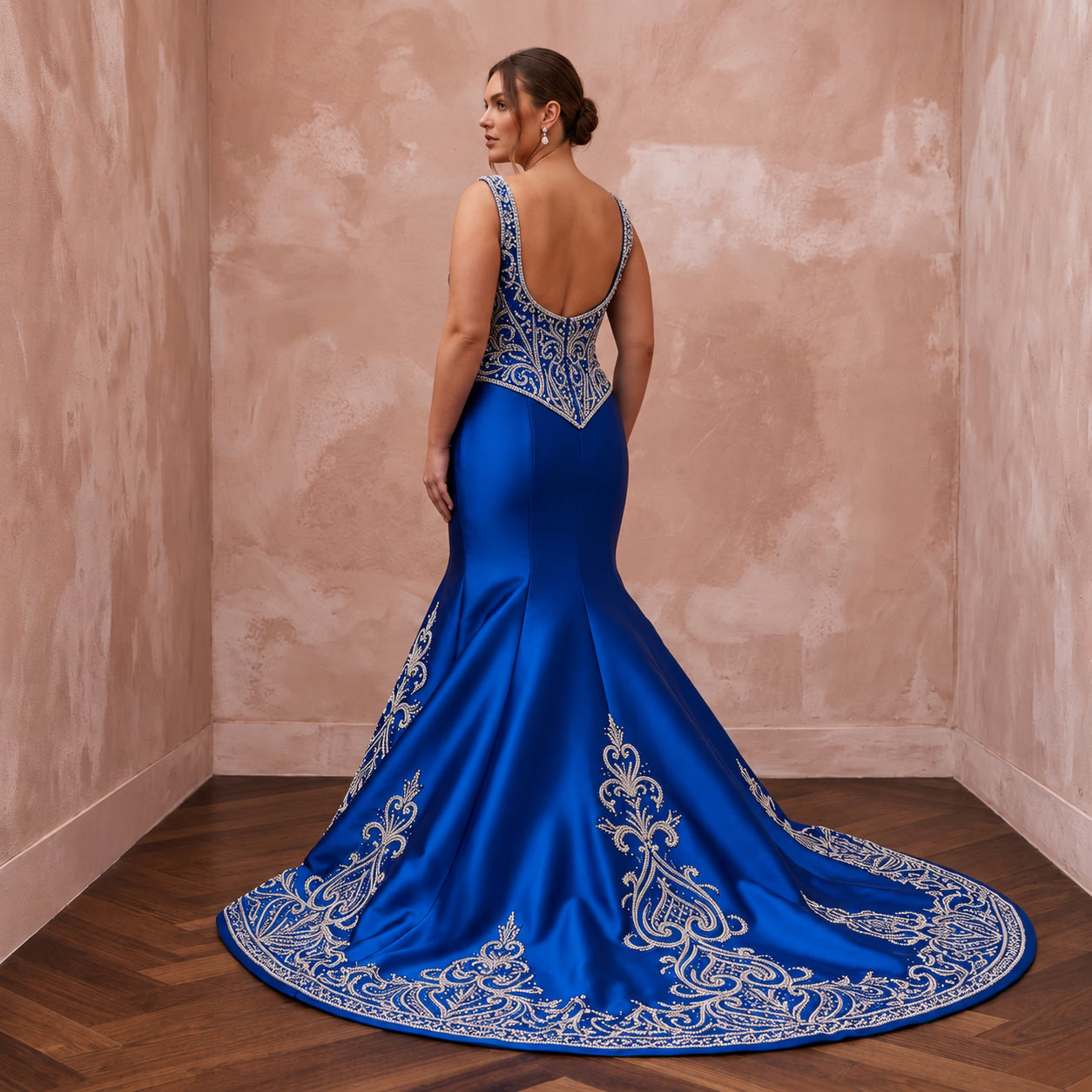 Plus Size Royal Blue Silk Mikado Basque Waist Trumpet Gown Secondary image