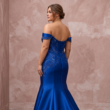 Plus Size Royal Blue Silk Mikado Basque Waist Trumpet Gown