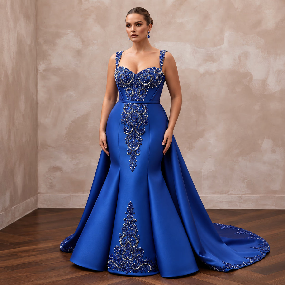 Plus Size Royal Blue Silk Mikado Trumpet Gown for Red Carpet Main image