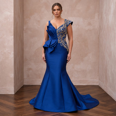 Plus Size Royal Blue Silk Mikado Trumpet Gown for Red Carpet Event - Apparel & Accessories > Clothing > Wedding & Bridal Party Dresses > Wedding Dresses - Mignonette Bridal