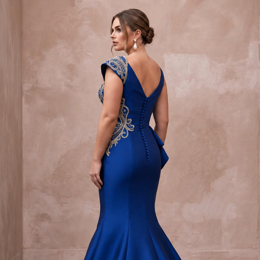 Plus Size Royal Blue Silk Mikado Trumpet Gown for Red Carpet Event - Apparel & Accessories > Clothing > Wedding & Bridal Party Dresses > Wedding Dresses - Mignonette Bridal