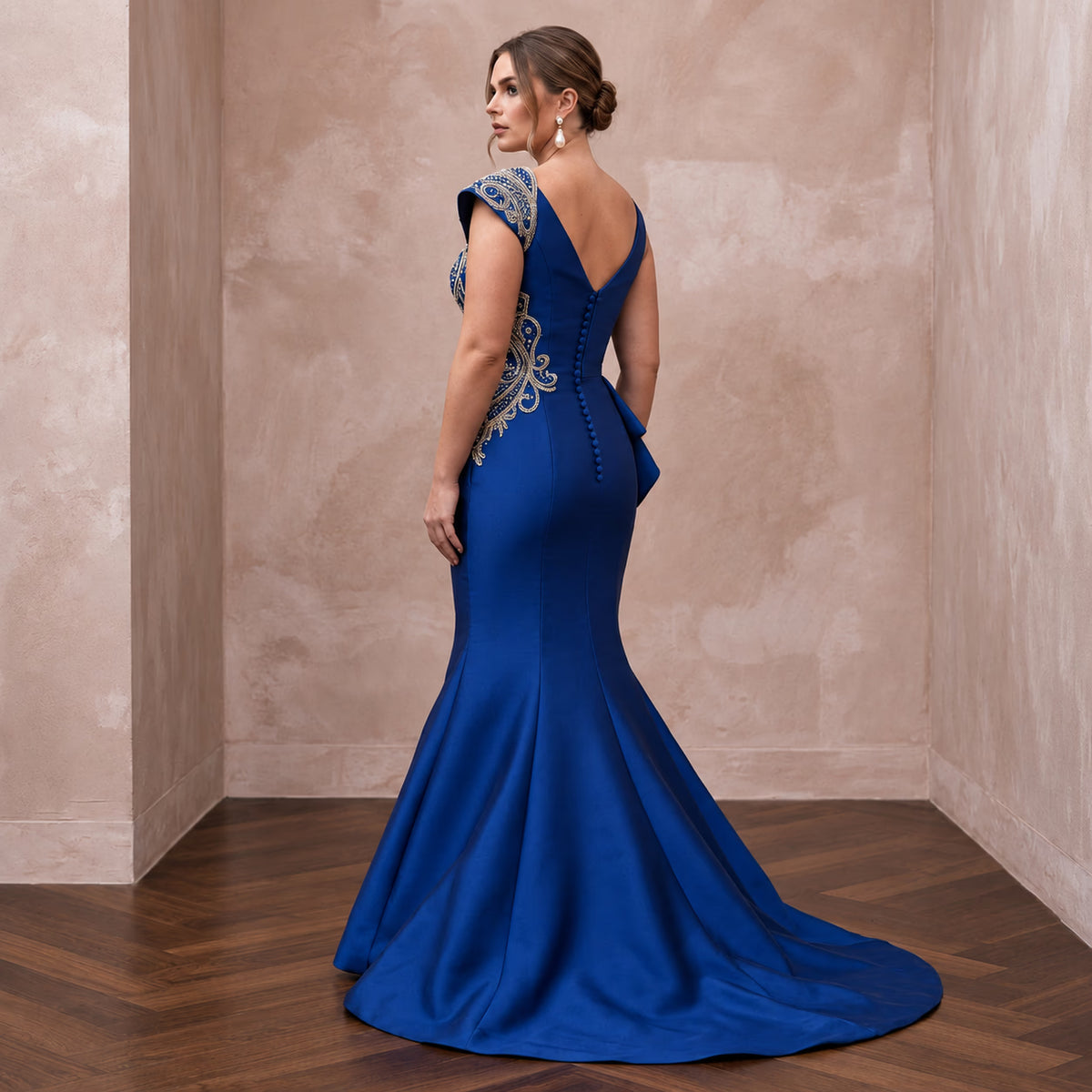 Plus Size Royal Blue Silk Mikado Trumpet Gown for Red Carpet Event - Apparel & Accessories > Clothing > Wedding & Bridal Party Dresses > Wedding Dresses - Mignonette Bridal