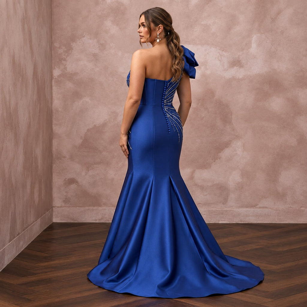 Plus Size Royal Blue Silk Mikado Trumpet Gown for Red Carpet Event