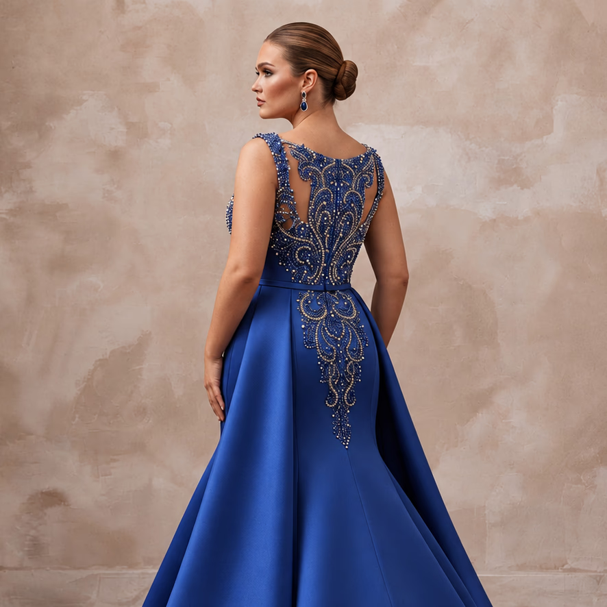Plus Size Royal Blue Silk Mikado Trumpet Gown for Red Carpet