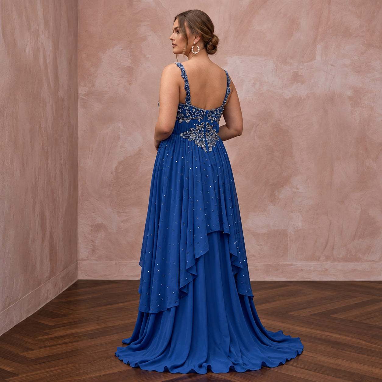 Plus Size Sapphire Blue Chiffon Empire Waist Flowing Prom Gown Secondary image