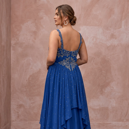 Plus Size Sapphire Blue Chiffon Empire Waist Flowing Prom Gown