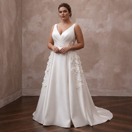 Plus Size Satin A-Line Wedding Dress with V-Neck