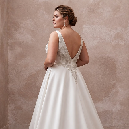 Plus Size Satin A - Line Wedding Dress with V - Neck - Apparel & Accessories > Clothing > Wedding & Bridal Party Dresses > Wedding Dresses - Mignonette Bridal