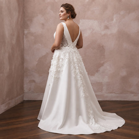 Plus Size Satin A-Line Wedding Dress with V-Neck