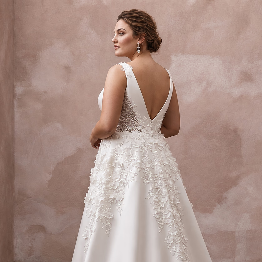 Plus Size Satin A-Line Wedding Dress with V-Neck