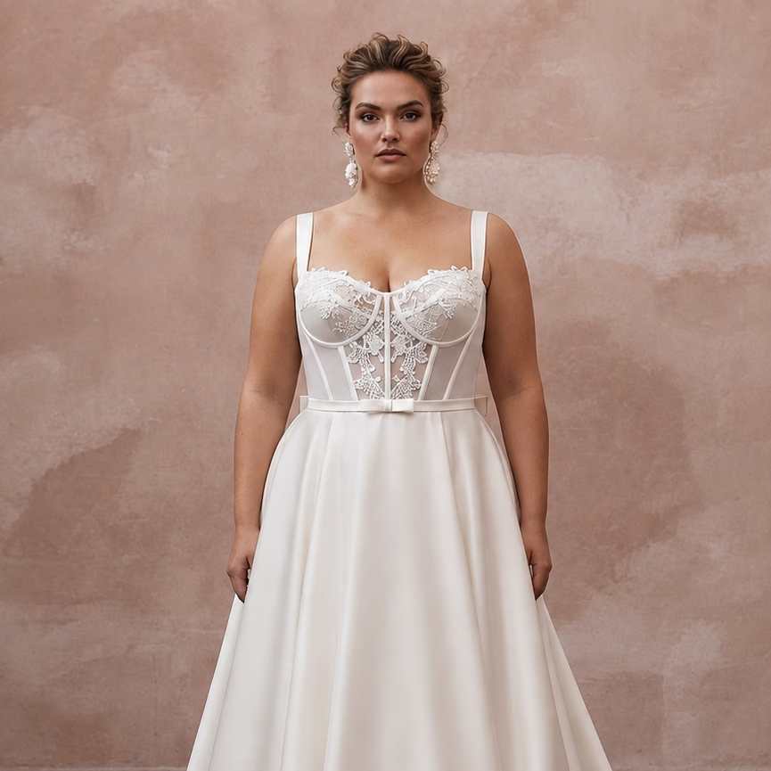 Plus Size Satin Corset Wedding Dress with A-Line Silhouette