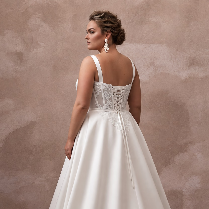 Plus Size Satin Corset Wedding Dress with A-Line Silhouette