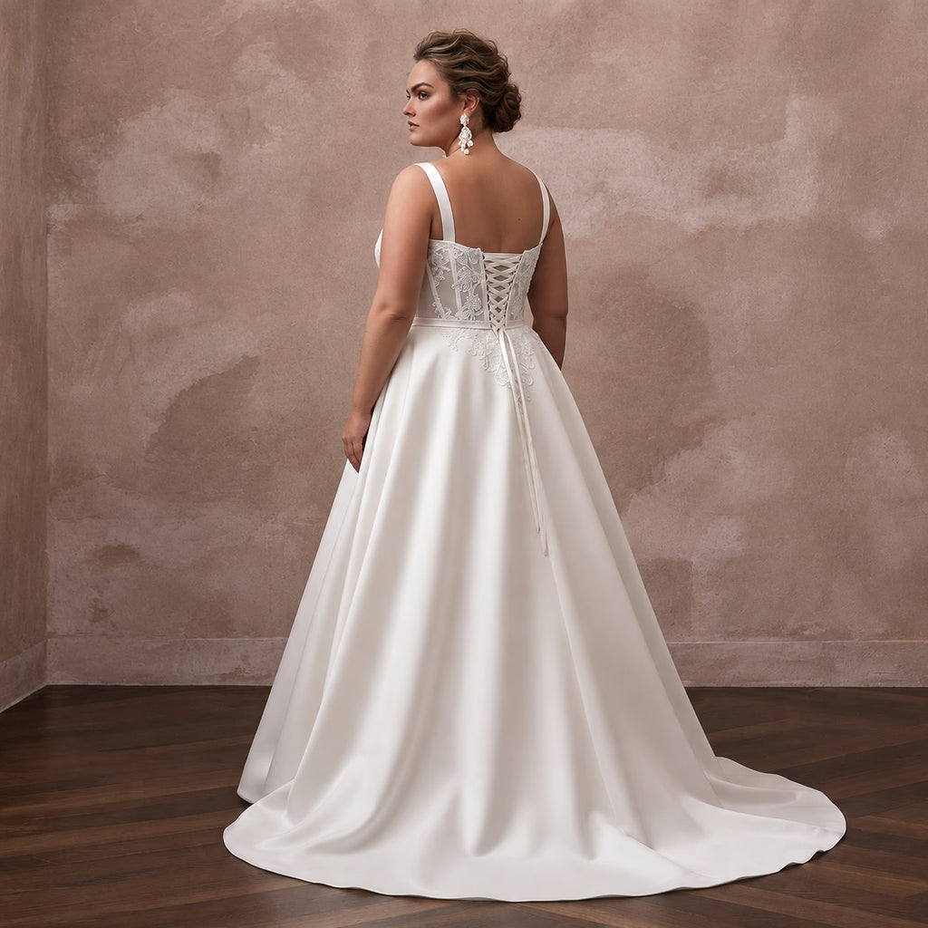 Plus Size Satin Corset Wedding Dress with A-Line Silhouette