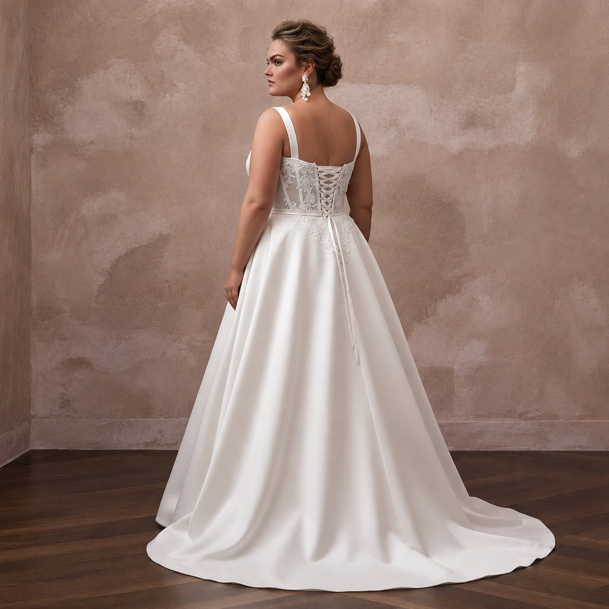 Plus Size Satin Corset Wedding Dress with A-Line Silhouette