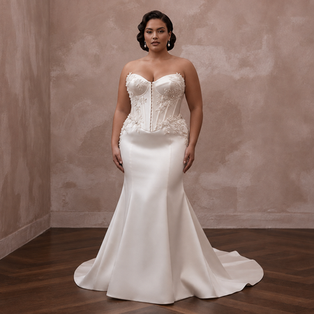 Plus Size Satin Mermaid Wedding Dress with Corset Bodice
