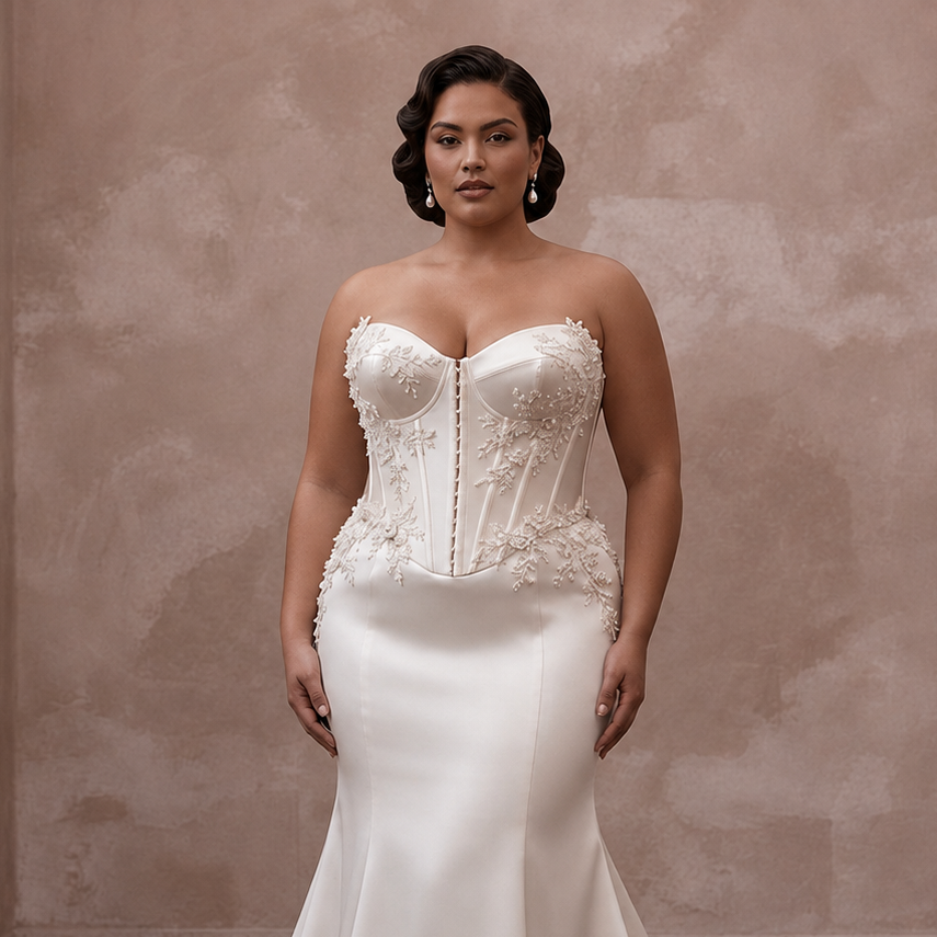 Plus Size Satin Mermaid Wedding Dress with Corset Bodice