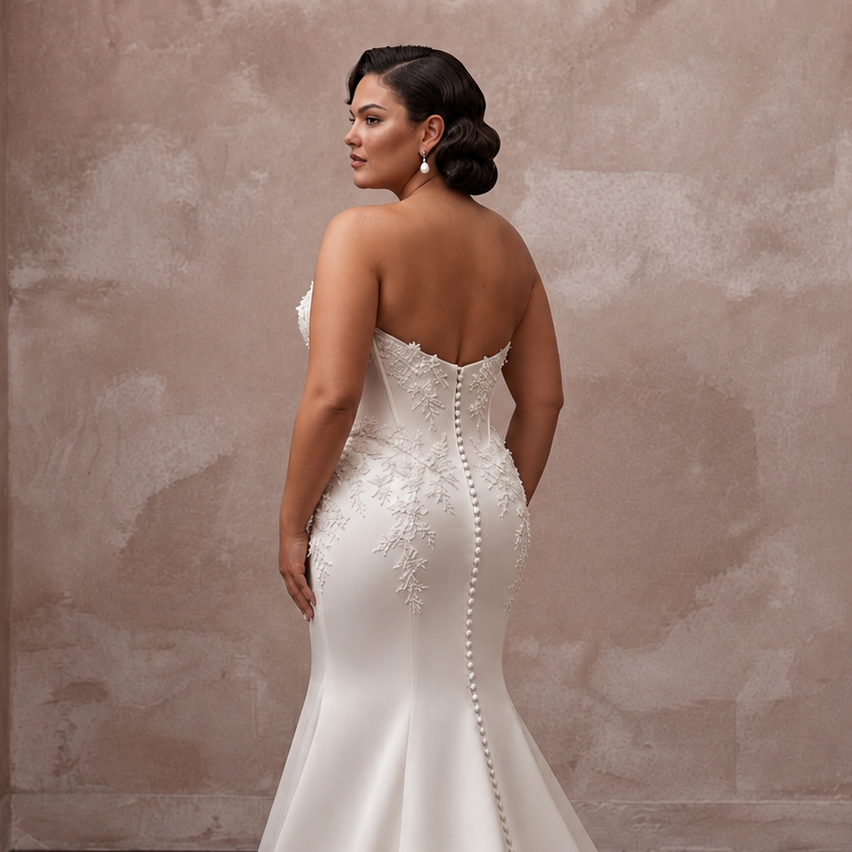 Plus Size Satin Mermaid Wedding Dress with Corset Bodice