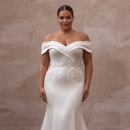 Plus Size Satin Mermaid Wedding Dress with Off-the-Shoulder Neckline