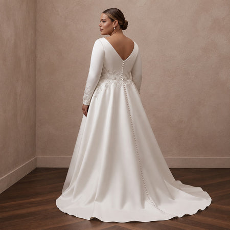 Plus Size Satin Wedding Dress with Long Sleeves