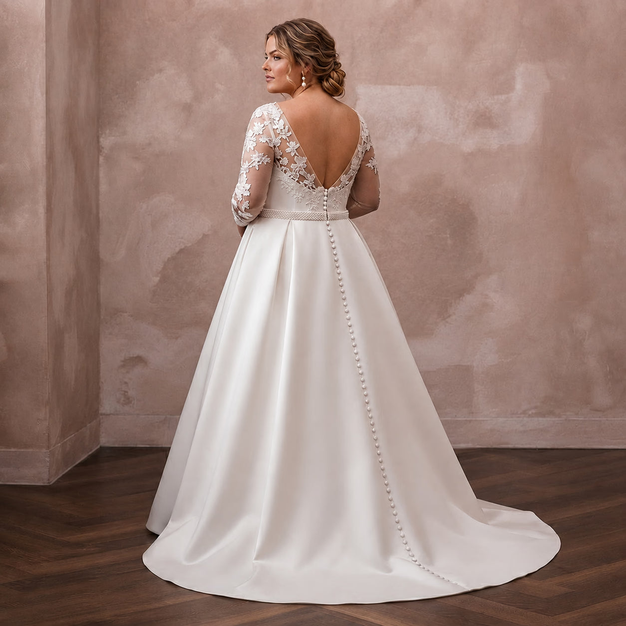 Plus Size Satin Wedding Dress with Long Sleeves and A-Line Silhouette Secondary image