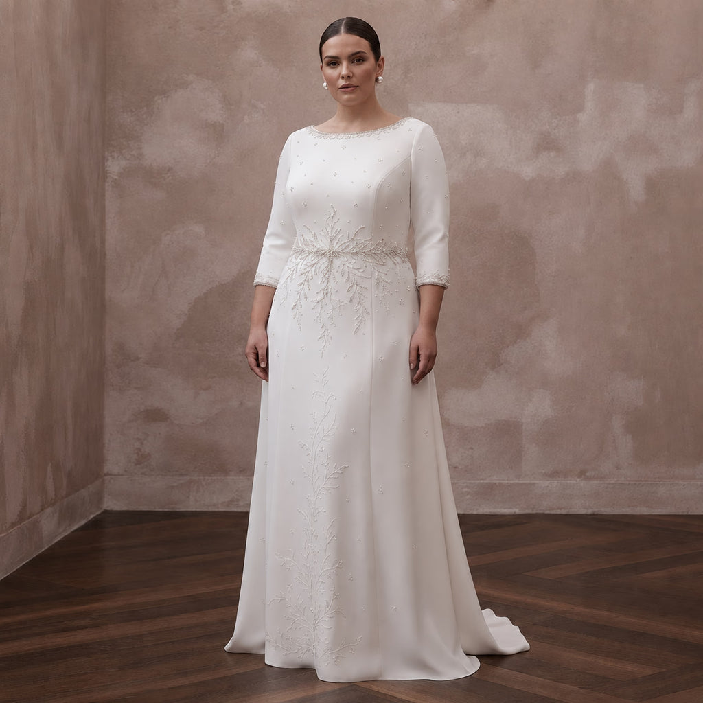 Plus Size Simple Crepe Wedding Dress for a Civil Wedding
