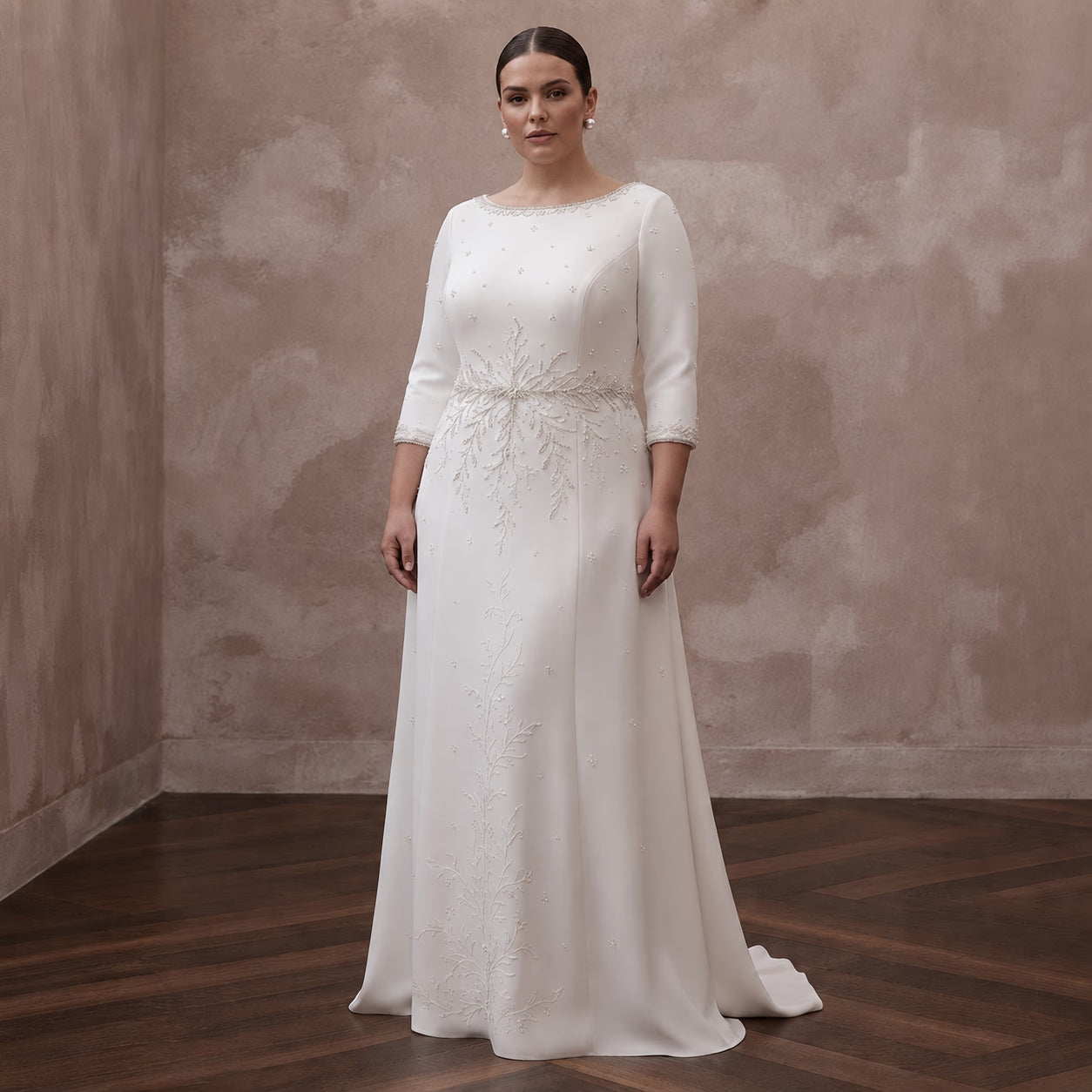 Plus Size Simple Crepe Wedding Dress for a Civil Wedding