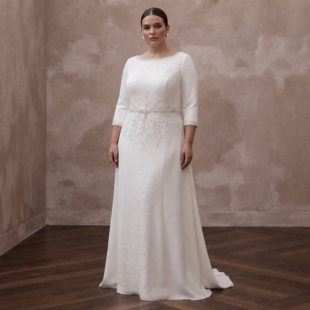 Plus Size Simple Crepe Wedding Dress for a Civil Wedding