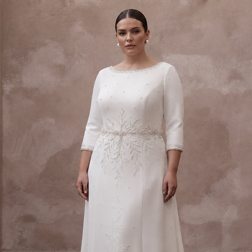 Plus Size Simple Crepe Wedding Dress for a Civil Wedding