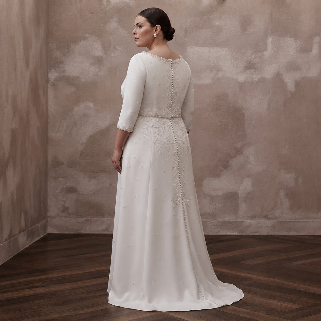 Plus Size Simple Crepe Wedding Dress for a Civil Wedding