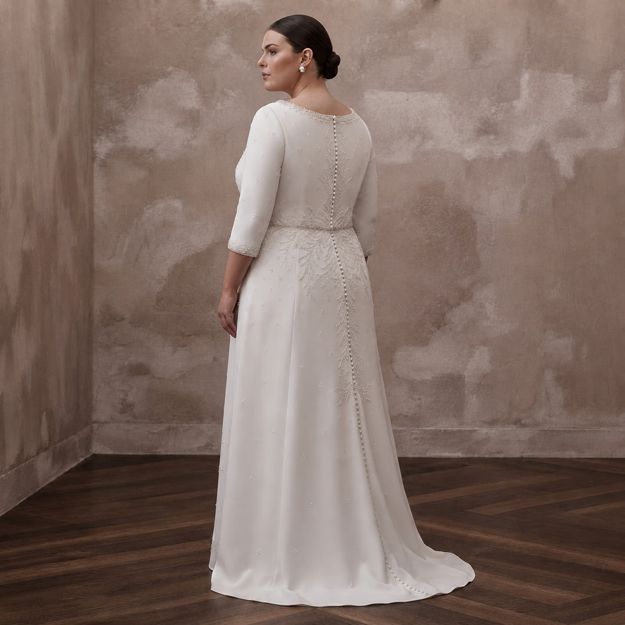 Plus Size Simple Crepe Wedding Dress for a Civil Wedding