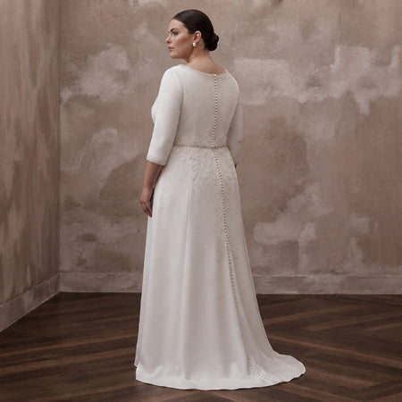 Plus Size Simple Crepe Wedding Dress for a Civil Wedding