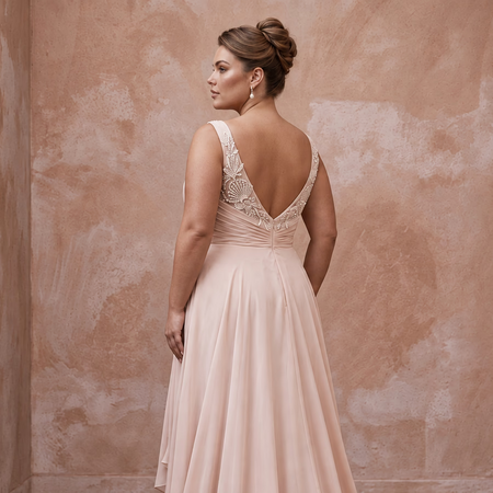 Plus Size Soft Blush Chiffon Draped Bodice Beach Elopement Dress