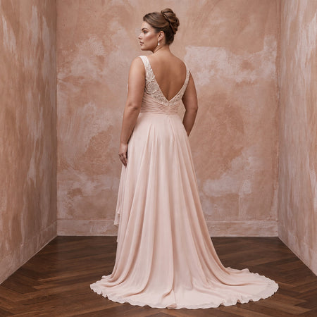 Plus Size Soft Blush Chiffon Draped Bodice Beach Elopement Dress