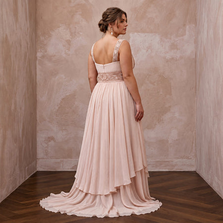 Plus Size Soft Blush Chiffon Empire Waist Flowing Beach Dress