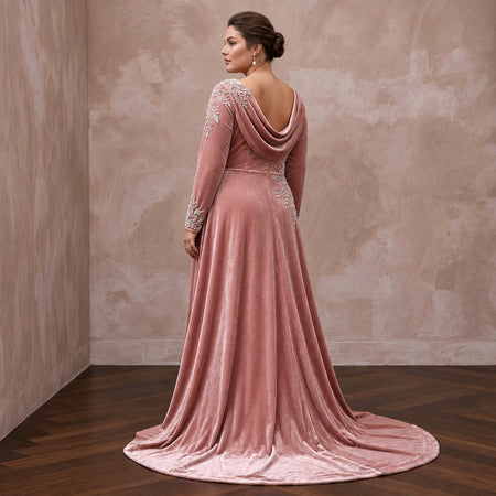 Plus Size Soft Blush Velvet Draped Bodice Winter Wedding Dress - Apparel & Accessories > Clothing > Wedding & Bridal Party Dresses > Wedding Dresses - Mignonette Bridal