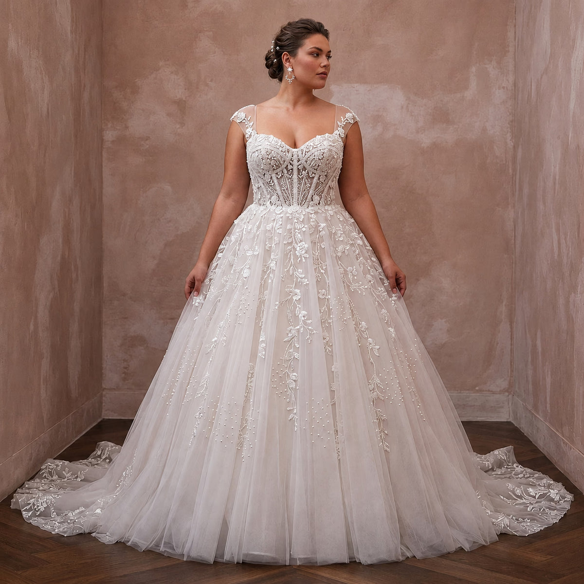 Plus Size Tulle Ball Gown Wedding Dress with Corset Bodice - Apparel & Accessories > Clothing > Wedding & Bridal Party Dresses > Wedding Dresses - Mignonette Bridal