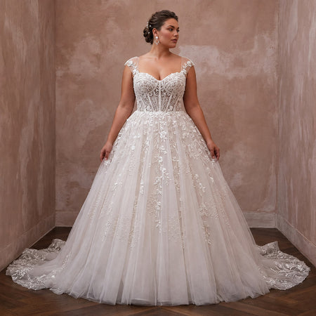 Plus Size Tulle Ball Gown Wedding Dress with Corset Bodice - Apparel & Accessories > Clothing > Wedding & Bridal Party Dresses > Wedding Dresses - Mignonette Bridal