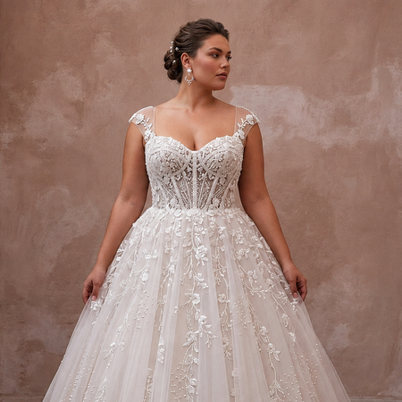 Plus Size Tulle Ball Gown Wedding Dress with Corset Bodice