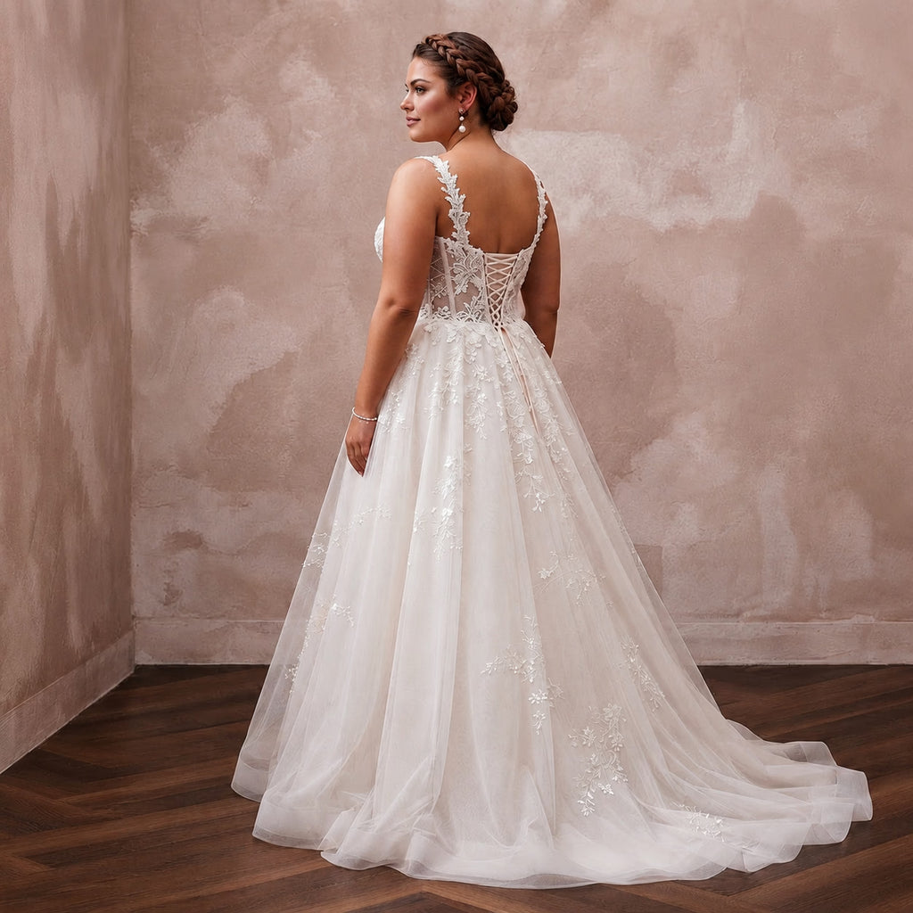 Plus Size Tulle Ball Gown Wedding Dress with Corset Bodice