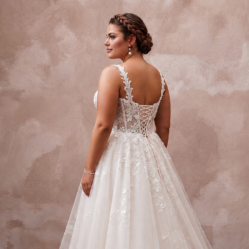 Plus Size Tulle Ball Gown Wedding Dress with Corset Bodice