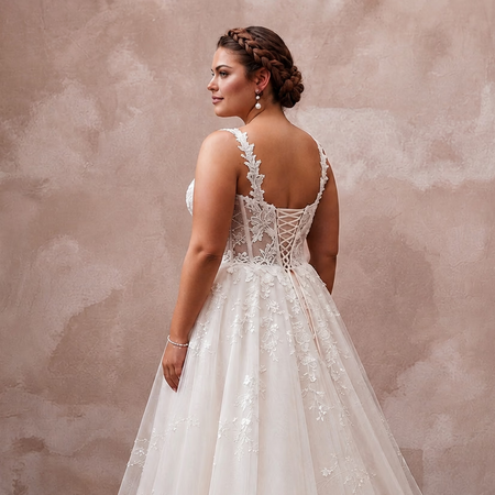 Plus Size Tulle Ball Gown Wedding Dress with Corset Bodice